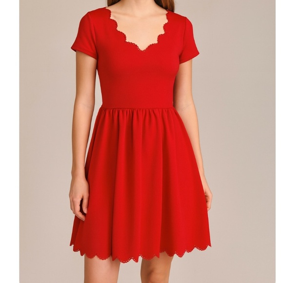 Francesca's Aina Be Red Dress  Beautiful detailing on neckline and bottom hem SM - Picture 1 of 11